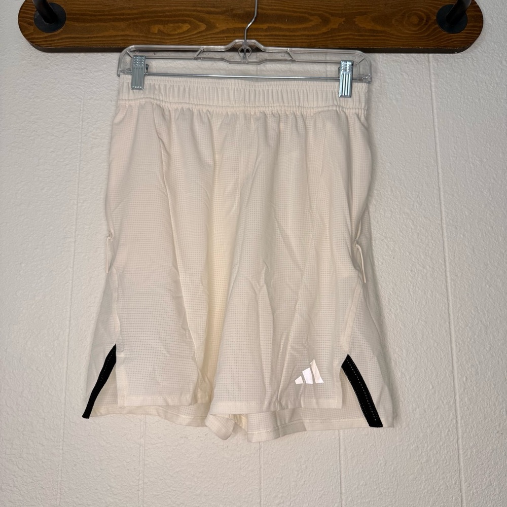 adidas Cream Athletic Mesh Training Shorts with Black Trim